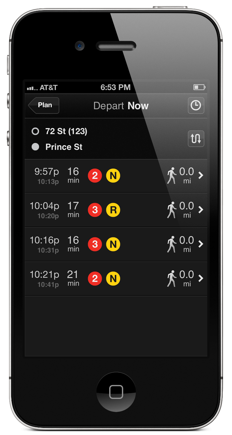 Screenshot of Embark NYC app trip list screen