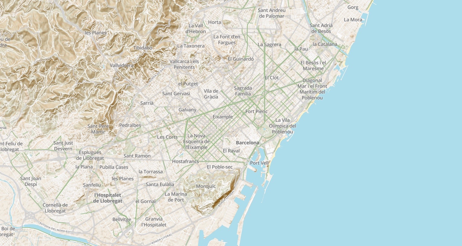 Screenshot of Velo bicycle-focused map design prototype, Barcelona