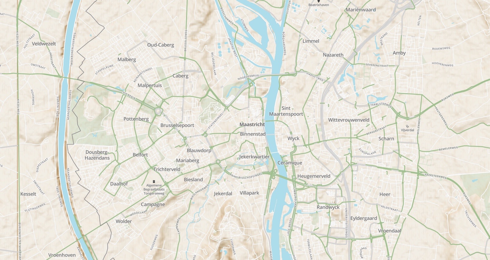 Screenshot of Velo bicycle-focused map design prototype, Maastrict